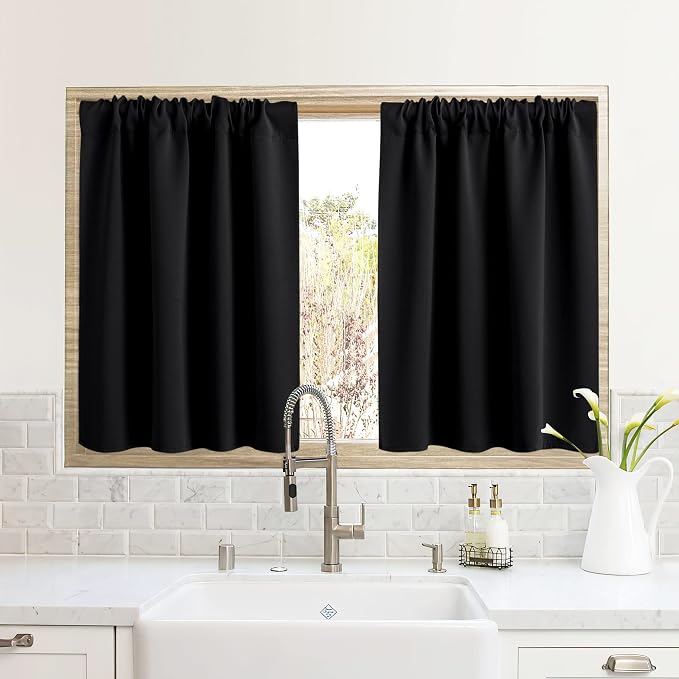 RYB HOME RV Curtains for Camper Windows, Mini Small Blackout Curtain Tiers | Thermal Insulated, Sunlight Heat Light Blocking, Privacy Portable Curtains for Travel Trailer, W34 x L24, Black, 2 Panels by RYBHOME