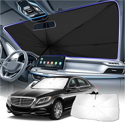 Car Windshield Sun Shade,Foldable Windshield Umbrella Sun Shade for Car for Reflecting Heat,Titanium Silver Umbrella Sunshade for Cars Windshields with Storage Pouch by Unknown