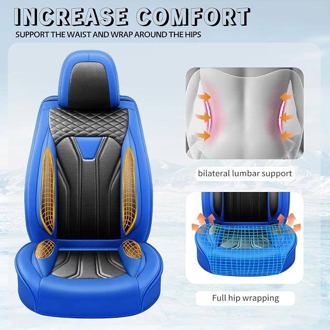 Fit Venza Premium Leather Car Seat Covers for Toyota Venza 2009-2025 2026 - Waterproof，Breathable，All-Weather Seat Cushion Protecto & Airbag Compatible, Full Set Blue&Black - Image 7