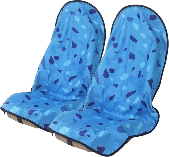 Sweat Towel Car Seat Cover Protector Front Seats for Gym Workout, Running, Swimming, Beach and Hiking, Waterproof Universal Seat Cover for Car, Trucks, Van & SUV (1, Blue Marble, Front) by Unknown