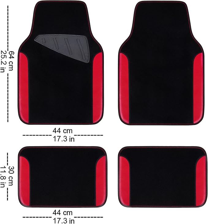 CAR PASS Rainbow Waterproof Universal Fit Faux Leather Car Carpet- Anti-Slip Nibbed Backing Floor Mats for SUV, Vans,Sedans,Trucks, Automotive Set of 4 for Women (Black with Red) - Image 2