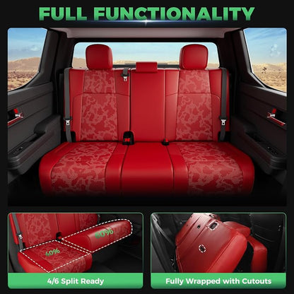 RIDEPOSH Custom Leather Seat Covers for Toyota Tacoma Double Cab 2024-2026 | full set, camo red, OEM fit, premium waterproof leather, anti-slip, extra pockets, long-term durability, airbag compatible - Image 6