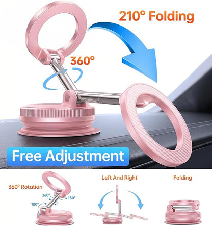 Coolpow【Newest Vacuum Magnetic Phone Holder for Car Phone Holder Mount【Movable Vacuum Suction】 Magsafe Car Mount Cell Phone Holders for Your Car Accessories for Women Men for iPhone 17 16-Light Pink - Image 5