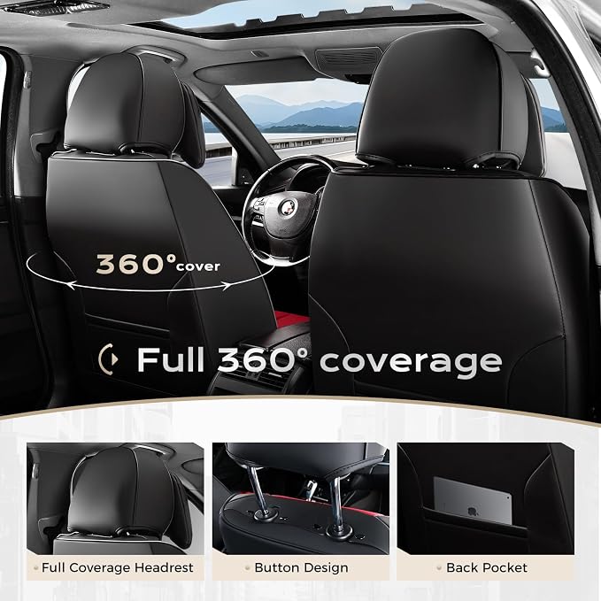 Coverado Car Seat Covers, Seat Covers for Cars, Waterproof Leather Auto Seat Protectors, Leather Car Seat Cushion, Car Interiors Accessories Universal Fit for Most Cars - Image 4