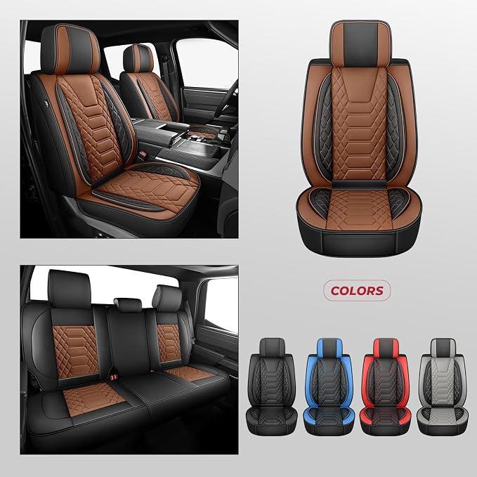 FREESOO Custom for Toyota Tundra Seat Covers 2022-2026 Crewmax Double Cab | Custom Fit, Full Set, 60/40 Split Bench, Waterproof Leather, for Truck Toyota Tundra Accessories, BlackBrown - Image 5