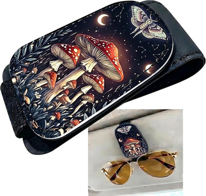 Mushroom Car Sunglasses Holder Universal Magnetic Visor Accessories | Bright Mushroom Cars Accessories Leather Glasses Clip for Sun Visor Eyeglass Hanger Organizer for Women and Men Gifts Decor by TRXYQ
