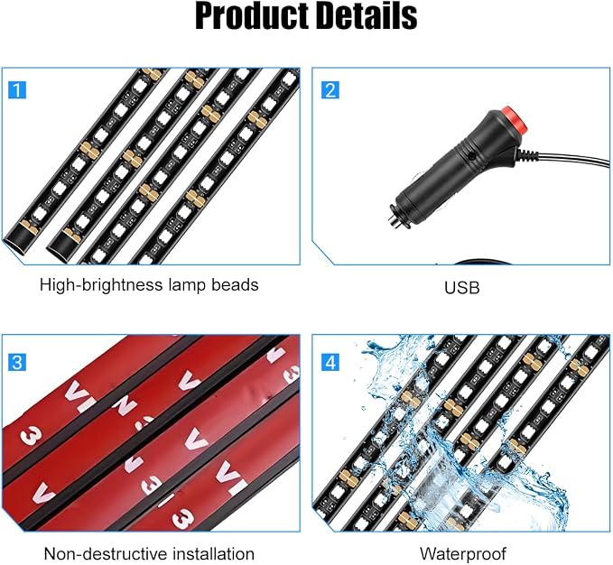 Car LED Strip Light, 12V 48 LED Vehicle Under Dash Neon Ambient Night Decor Lamp with Cigarette Lighter Plug, Automotive Interior Lighting Accessories, Universal for SUV Truck Sedan (Green) - Image 4