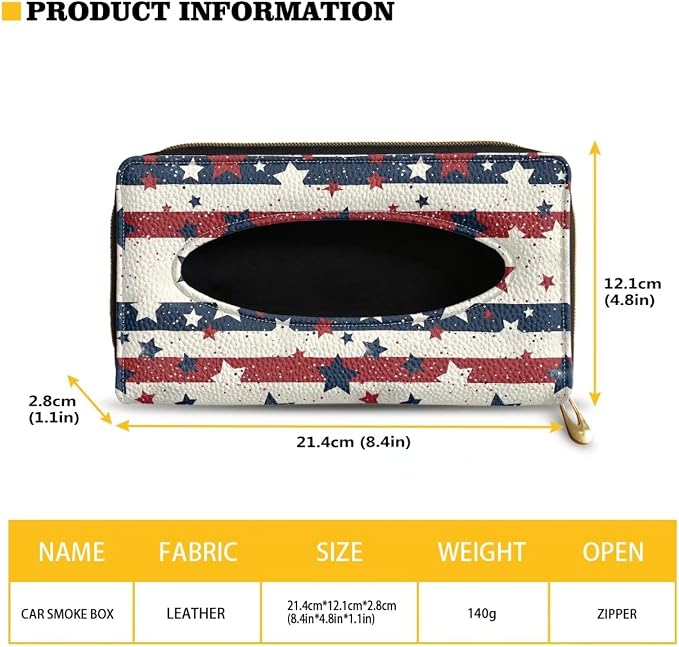 Biyejit 2 Pack Car Tissue Holder, USA Star Stripe Hanging Napkin Case, PU Leather Tissue Box for Car Sun Visor, Backseat for 4th of July Car Decor - Image 6
