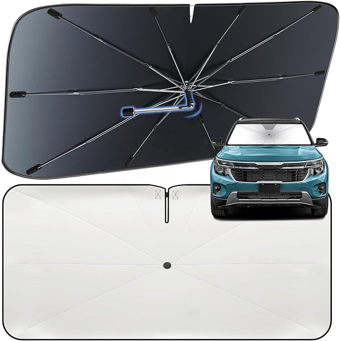 Windshield Sun Shade Umbrella for KIA Seltos 2021-2026 Front Window Shield | Heat-Reflective Window Shade, Umbrella Sunshade Cover Blocks Heat, Protects Interior, Vehicle-Specific Precision Fit by Fshaanys