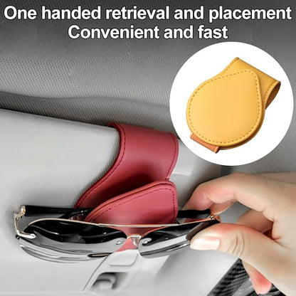 Mandark 2PCS Magnetic Sunglass Holder for Car Visor, Leather Vehicle Eyeglass Hanger Clip, Automotive Interior Ticket Card Glasses Organizer Clamp Accessories, Universal Fit (Yellow) - Image 4