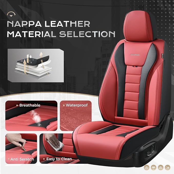 Coverado Car Seat Covers Full Set, Seat Covers for Cars, Front Seat Covers and Back Seat Cover Waterproof Leather Automotive Seat Cover, Universal Car Interior Protectors Cushion for Most Cars - Image 2