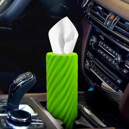 Car Tissue Holder, Refillable Round Cylinder with 3 Tissue Packs, Universal Fit for Vehicle Cup Holder, Home & Office, Car Accessories Interior (Green) - Image 5
