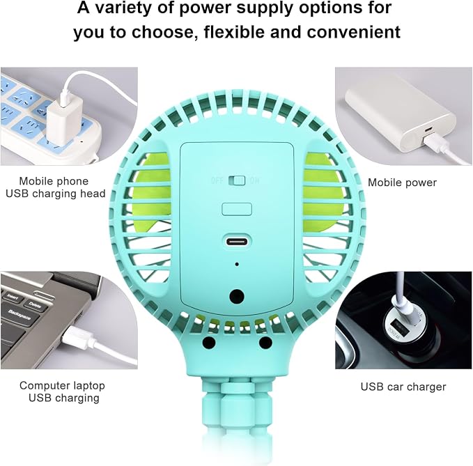 Portable Stroller Fan, USB or Rechargeable Battery Operated with 3 Speeds and 360°Rotate, Cooling Clip On for Baby Crib Travel Car Seat Blue - Image 7