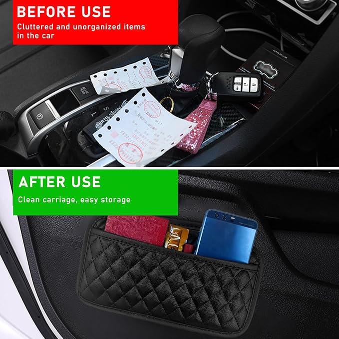 2PCS Car Side Pocket Organizer, Leather Auto Seat Storage Bag for Cell Phone Sunglasses, Waterproof Document Holder Tray Pouch for Vehicle Seat Gap Filler, Car Accessories (Large) - Image 6