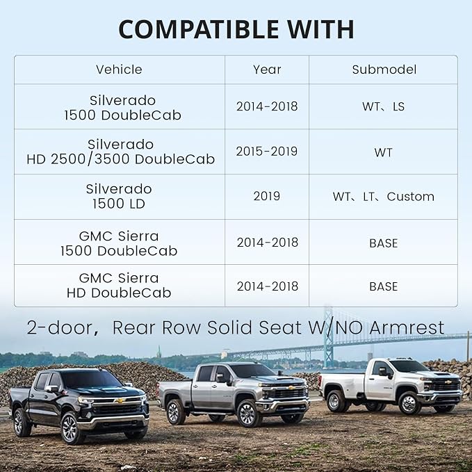 Silverado Seat Covers for 2014-2018 Chevy Silverado/GMC Sierra 1500/HD 2500/3500 DoubleCab Pickup Seat Cover,Fully Covered,Waterproof Truck Leather Seat Protector(Full Set,Black/Grey) - Image 3