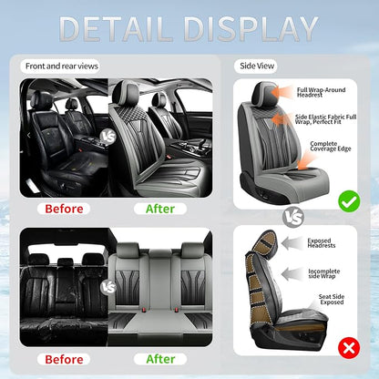 Fit Prius Premium Leather Car Seat Covers for Toyota Prius 2001-2025 2026 - Waterproof，Breathable，All-Weather Seat Cushion Protecto & Airbag Compatible, 2 Front Seat Gray&Black - Image 6