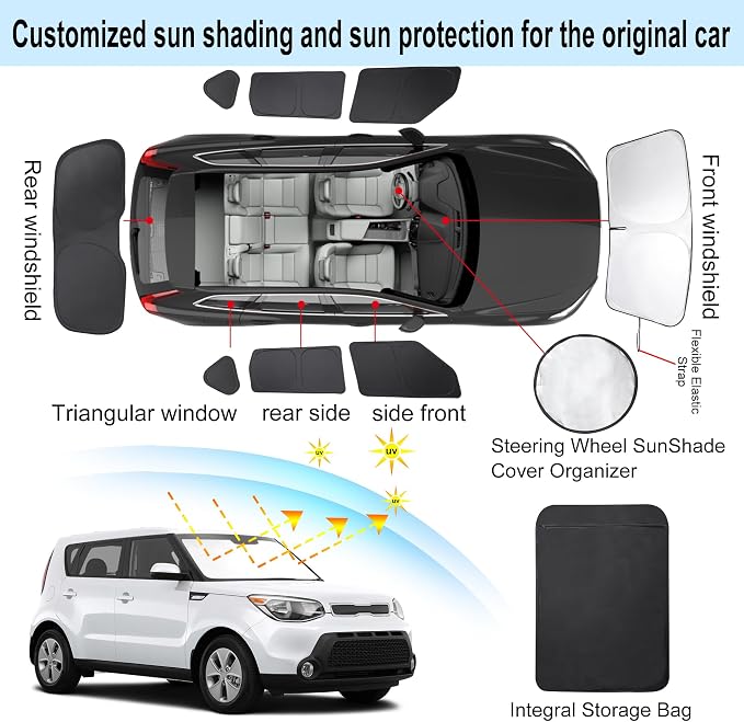 TINGLU Window Shades for Kia Soul 2014-2019 8PCS Accessorie Car Side Full Windows Rear Triangular Windshield Sun Shade Sun UV Rays & Privacy Protection for Camping,Napping,and Relaxing - Image 3