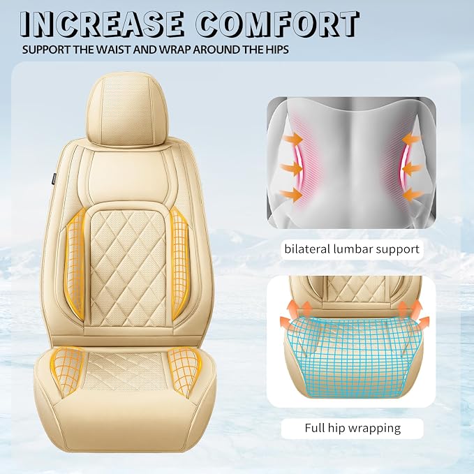 Fit Venza Premium Leather Car Seat Covers for Toyota Venza 2009-2025 2026 - Waterproof，Breathable，All-Weather Seat Cushion Protecto & Airbag Compatible, Full Set Beige - Image 7