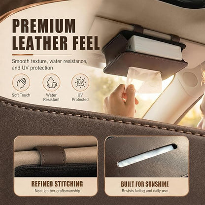 Car Tissue Holder, Leather Rectangular Car Backseat Napkin Storage Box, Multifunctional Vehicle Interior Tissues Organizer Accessories for Keep Auto Tidy (Brown) - Image 3