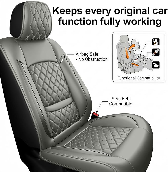 Fit for Camry Seat Covers Compatible with Toyota Camry 2012-2025 2026 - Waterproof Breathable Leather Automotive Seat Cushions Protector, Airbag Compatible,Only 2 Front seat Covers(Gray) - Image 7