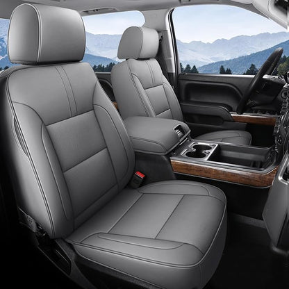 Coverado Chevy Silverado Seat Covers Full Set, Faux Leather Car Seat Covers Fit for 2014-2018 1500, 2015-2019 2500HD 3500HD Chevy Silverado GMC Sierra Crew Double Extended Cab (Gray) by COVERADOAUTO