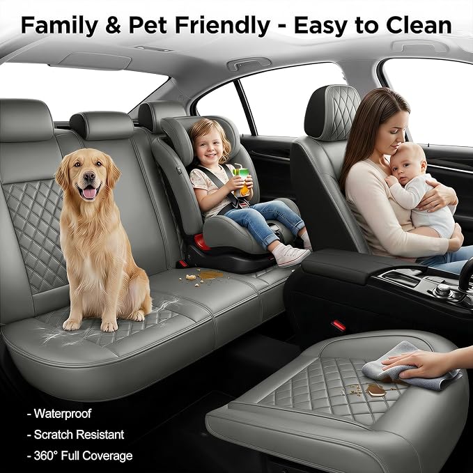 Fit for 4Runner Car Seat Covers Compatible with Toyota 4Runner 2003-2026(Only for 5 Seats Version) - Waterproof Leather Seat Cushions Protector, Airbag Compatible, Full Set (Gray) - Image 3