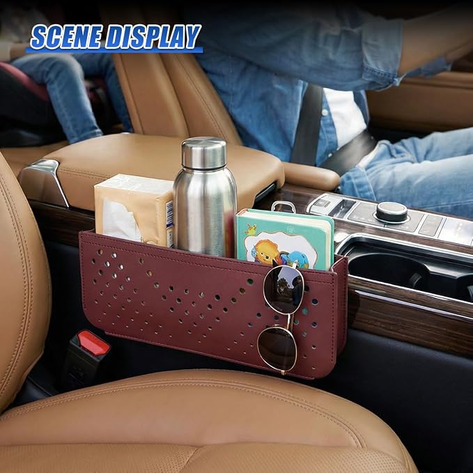 Car Seat Side Pocket Organizer, PU Leather Water-Resistant Car Console Storage Bag, Multifunctional Auto Interior Door Tray Pouch Organizer Accessories for Phone Keys Sunglasses (Burgundy) - Image 6