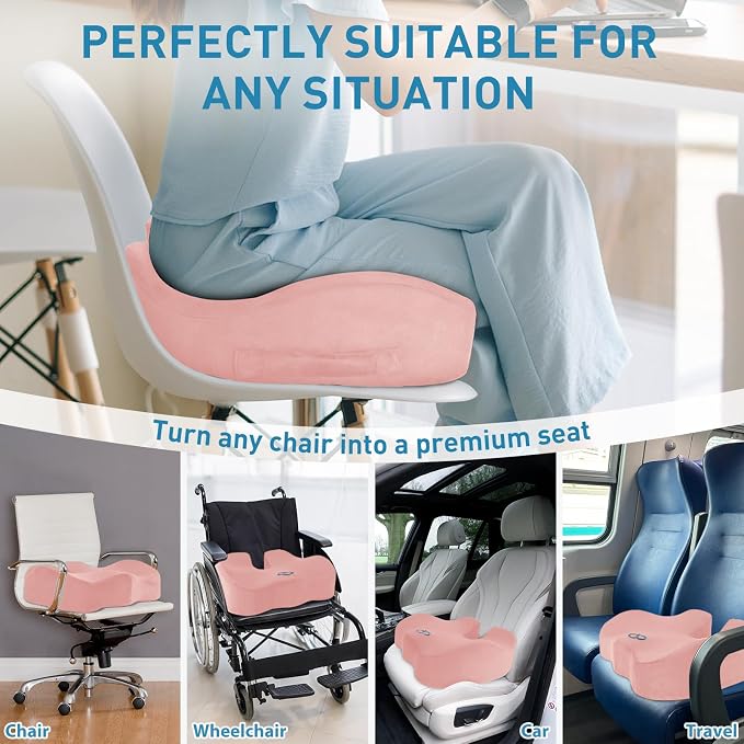 BlissTrends Extra Thick Seat Cushion for Office Chair & Car Seat, Pink | XX-Large Tailbone & Sciatica Relief, Ergonomic Support, High-Density Memory Foam, Comfort for Extended Sitting - Image 5