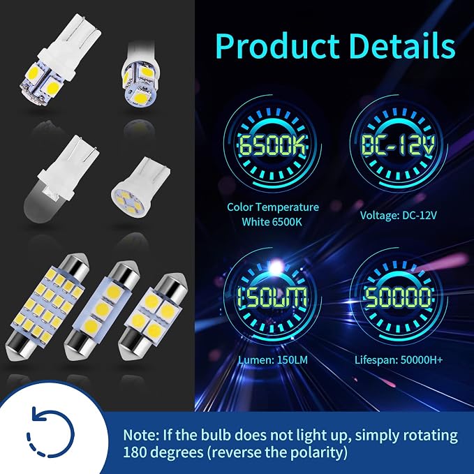 Zakolak 42 Pieces Interior Car Lights, Super Bright White Dome Map Tail Cab Lights Bulb Kit Set , DE3175 T10 31mm 41mm 194 LED Bulb for Your Trucks Width Lamp(White) - Image 3