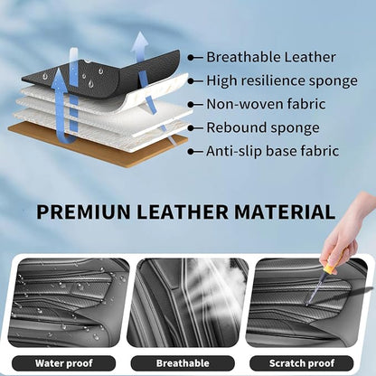 Fit Kicks Car Seat Covers Premium Leather Compatible with Nissan Kicks 2018 2019-2026 (5 Seats Full Set Waterproof Breathable All-Weather Seat Cushion Protector（5 Seats All Black） - Image 6