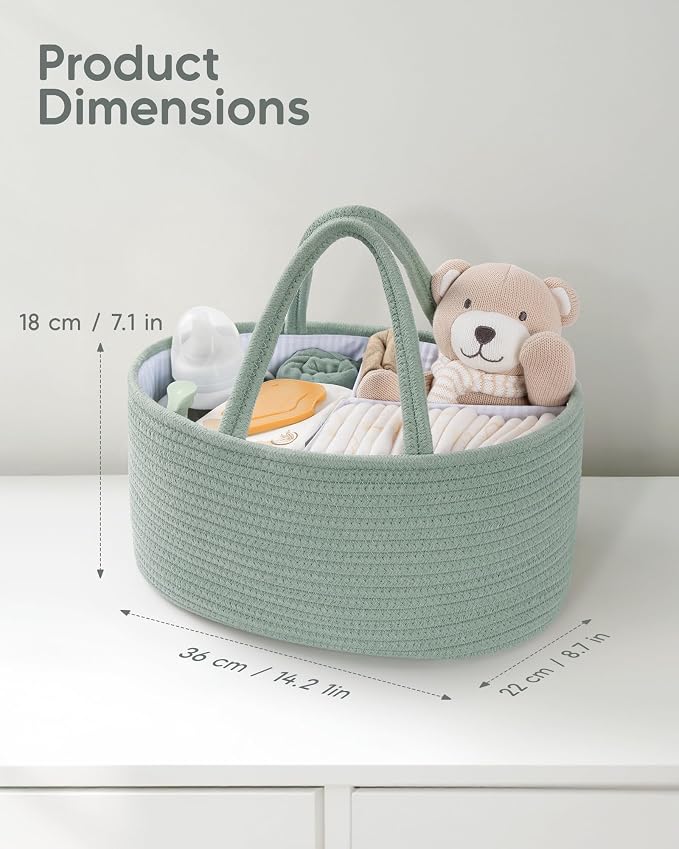 Maliton Diaper Caddy Organizer for Baby, Portable Diaper Storage Organizer for Changing Table and Car, Cotton Rope Nursery Storage Bin Basket for Baby Shower, Newborn Essentials Must Haves - Green - Image 2