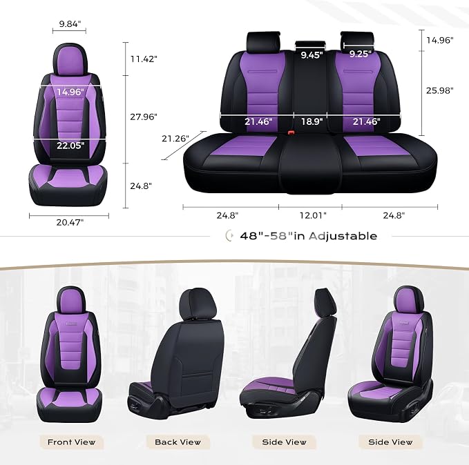 Coverado Car Seat Covers Front, Seat Covers for Cars, Waterproof 2-Pack Car Seat Cushions, Leather Carseat Seat Protectors, Universal Seat Covers Fit for Most Sedans SUV Pick-up Trucks(Black&Purple) - Image 6
