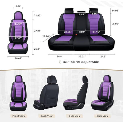 Coverado Car Seat Covers Front, Seat Covers for Cars, Waterproof 2-Pack Car Seat Cushions, Leather Carseat Seat Protectors, Universal Seat Covers Fit for Most Sedans SUV Pick-up Trucks(Black&Purple) - Image 6