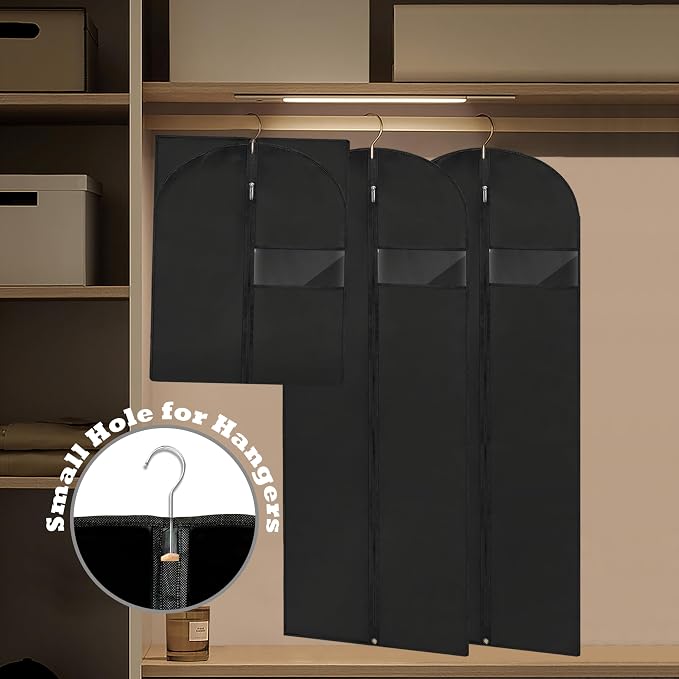 Dress Bags for Gowns Long, 65'' Garment Bags for Hanging Clothes, Suit Bag Cover for Storage and Travel (Black) - Image 5