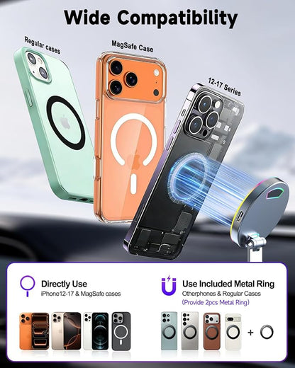 for Magsafe Car Mount Charger 15W Fast Charging Wireless Car Charger Holder | [120LBS Suction &3800gf Magnet] 780° Adjustable, Vacuum Magnetic Phone Holder for Your Car for iPhone & Android, Metal Stand - Image 7