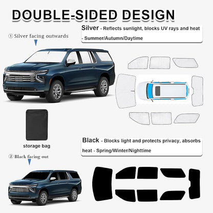 KMF 8pcs Thicken Sun Shades for Chevrolet Chevy Suburban 2021-2026 Accessories, Car Full Window Covers Sunshade for Windshield Side Rear, UV Block and Blackout Privacy for Camping Outdoor - Image 4
