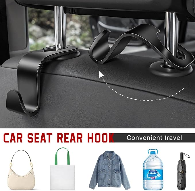4 PCS Car Seat Headrest Hook, S Type Auto Rear Seat Hanger Holders Backpack Storage Hooks, Universal Vehicle Storage Organizers for Wallet Purse Bag Cloth Umbrella (Black, Thickened) - Image 4