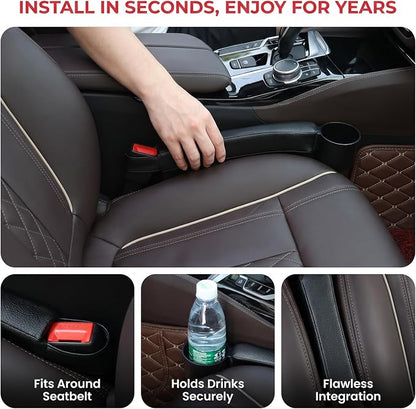Tumecos Car Seat Gap Filler Pad PU Leather Console Side Pocket Organizer with One Cup Holder for Cellphone Wallet Coin Key 2 Pcs (Black+Beige Surface) - Image 5
