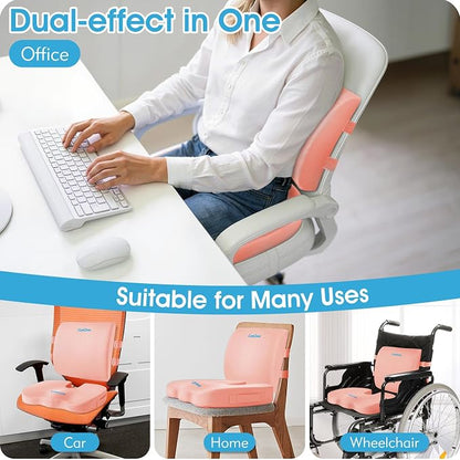 CushZone Seat Cushion and Lumbar Support Pillow for Office Chair, Pink | Ergonomic Memory Foam for Sciatica Pain Relief & Posture Correction, Non-Slip Chair Cushions for Car, Wheelchair and Travel - Image 6