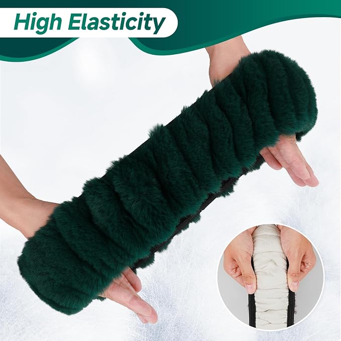 SEG Direct Fluffy Furry Steering Wheel Cover, Fuzzy Gear Shift, Dark Green | 2 PCS Set, Gear Shift Cover, Soft and Warm, Cute Fur Auto Decor, Standard Size 14.5- 15 inch for Women Men - Image 5