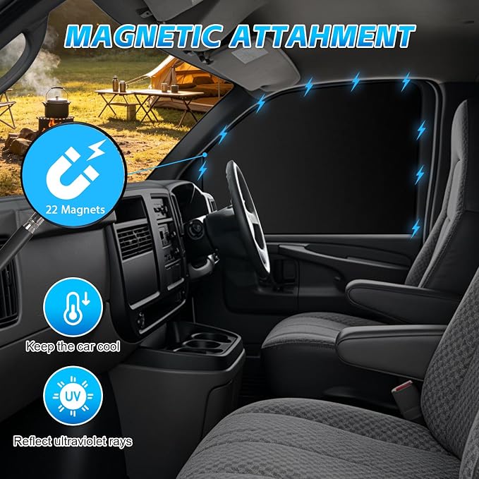 Magnetic Side Window Sun Shade for Chevy Express Savana 96-26 | Fits GMC Savana & Chevrolet Express 1500 2500 3500 Van RV, Easy Magnetic Install, Blackout Privacy Cover, Insulated - Image 3