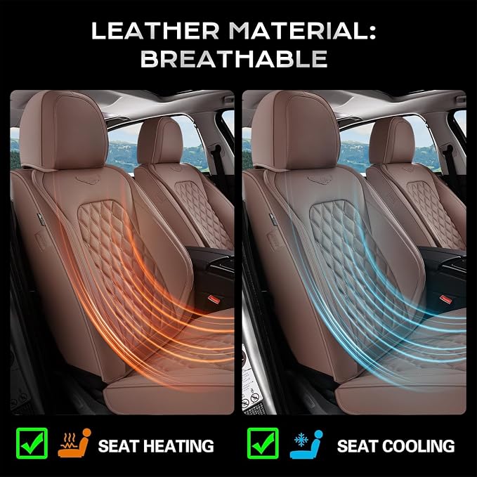 Coverado Full Set Car Seat Covers, Brown Leather Seat Protectors for Cars, Waterproof Luxury Front & Back Car Seat Covers, Universal Fit for Most Cars-Brown - Image 5