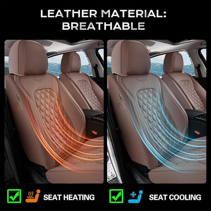 Coverado Full Set Car Seat Covers, Brown Leather Seat Protectors for Cars, Waterproof Luxury Front & Back Car Seat Covers, Universal Fit for Most Cars-Brown - Image 5