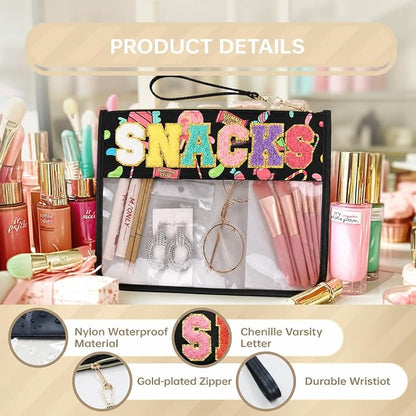 Siwara Snack Bags Clear Pouch Travel Makeup Bag Chenille Letter Bags for Zipper Pouch Clear Cosmetic Bag Clearly Tote Bag Makeup Travel Bags for Women - Image 3