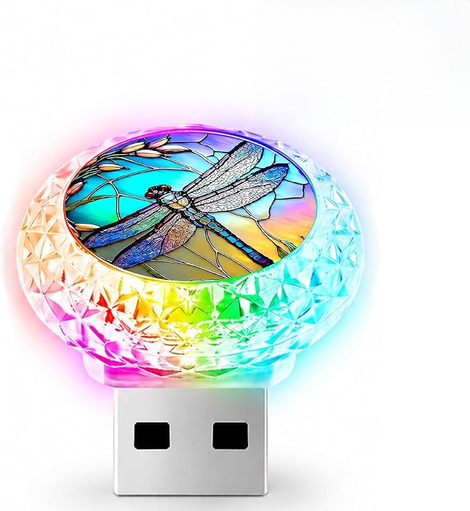 Dragonfly USB LED Car Portable Interior Multi-Color Atmosphere Lamp | Portable Mini LED Night Light Auto Ambient Lighting, Universal Vehicle Bedroom Decor Car Accessories Gifts for Women Men by Unknown