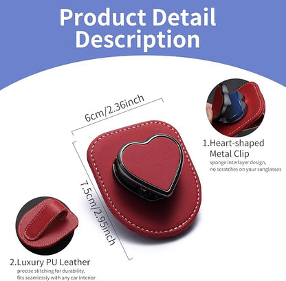 Sunglass Holder for Car, Heart Shape Leather Car Visor Sunglasses Holder, Universal Car Interior Visor Accessories - Image 6