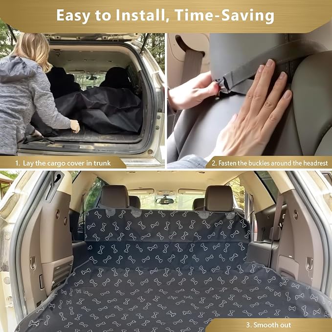 F-color SUV Cargo Liner for Dogs - Heavy Duty Trunk Cover for Midsize SUVs | Water Resistant Pet Cargo Cover with Bumper Flap, Non-Slip Trunk Mat, Dog Car Seat Cover Prevents Scratches Pet Hair Mud Dirt - Image 8