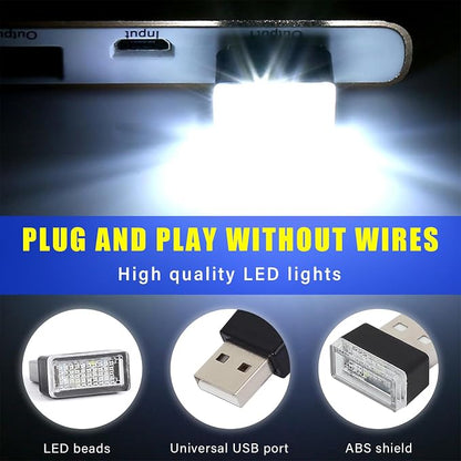 Augeny 4 PCS USB LED Car Interior Atmosphere Lamp, Plug-in USB Decor Night Light, Portable Auto Ambient Lighting Kit, Universal Vehicle Interior Accessories for Most Cars (White & Blue) - Image 3
