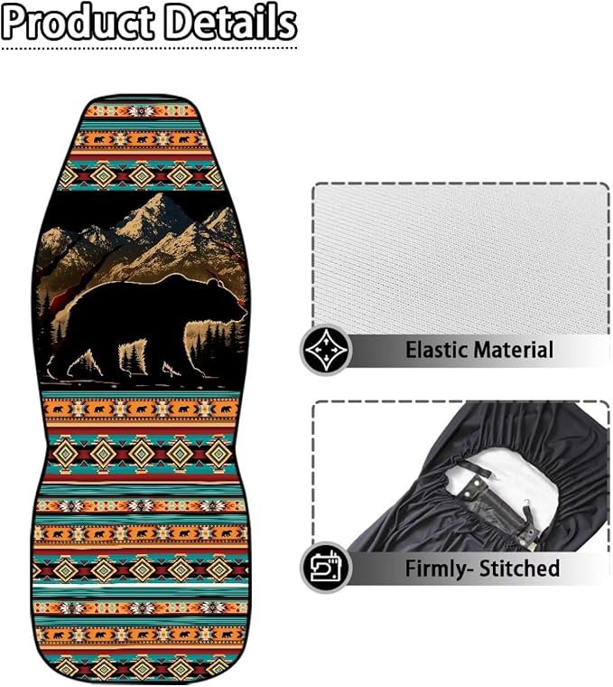 Two Front Car Seat Covers Forest Bear Navajo Bear Automotive Car Interior Covers Vehicle Cushion Seat Cover Set Universal Fit for Cars Trucks and SUVs - Image 5