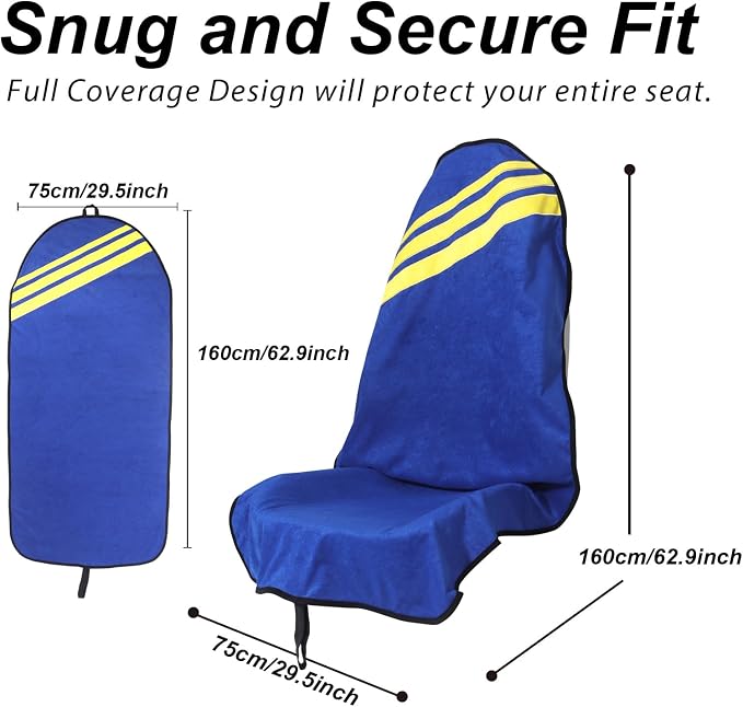 Sweat Towel Car Seat Cover Protector Front Seats for Gym Workout, Running, Swimming, Beach and Hiking, Waterproof Universal Seat Cover for Car, Trucks, Van & SUV (1, Blue/Yellow, Front) - Image 4